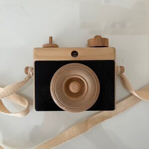 Wooden Toy Camera with Black and Tan Finish